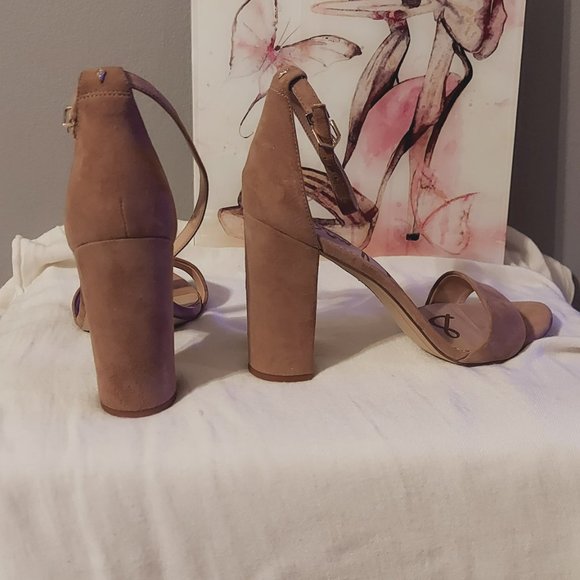 Sam Edelman, Suede Open Toe Strappy Block Heel, Tan - Picture 4 of 11